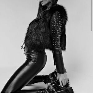 Studded Faux Fur Jacket Black